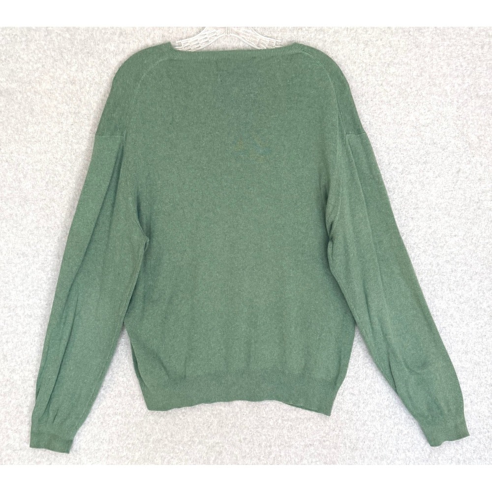 Polo Ralph Lauren Sweater Mens Large Green V-Neck 100% Pima Cotton Logo Pullover - Picture 4 of 8